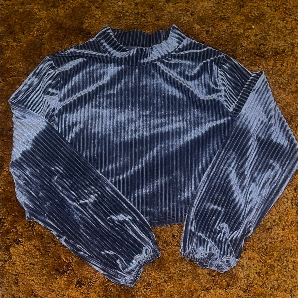 SHEIN Velvet Ribbed Top in Deep Blue